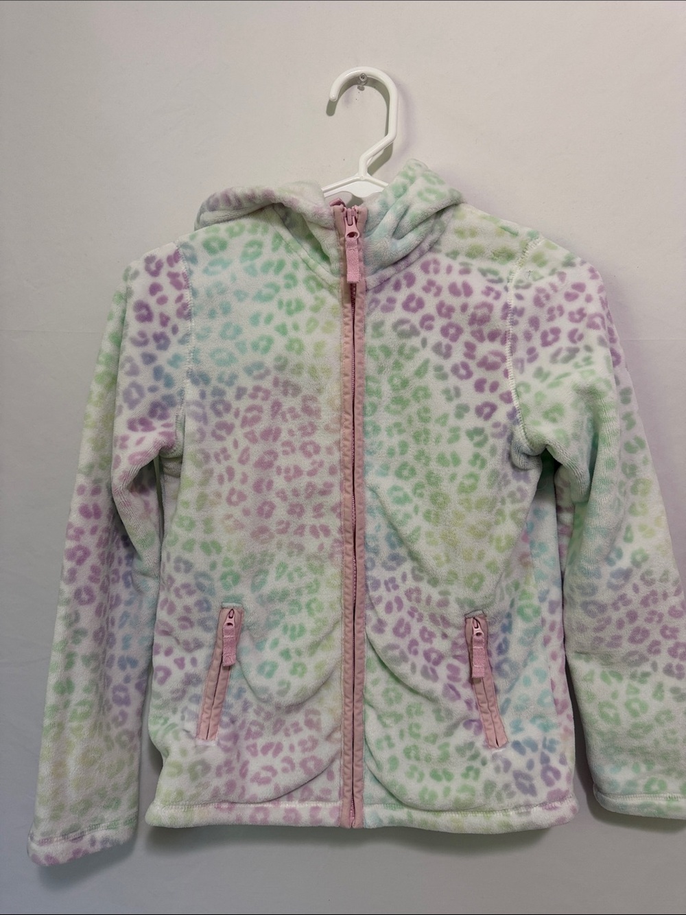 Lands' End Girls' Pastel Leopard Fleece zip up Hoodie- Pink, Mint, Lavender